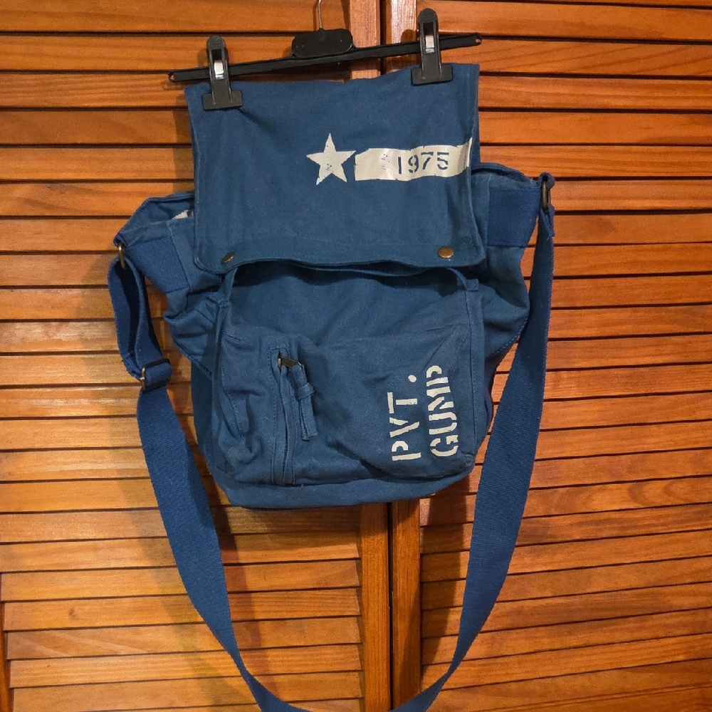 Vintage Blue Canvas Messenger Bag